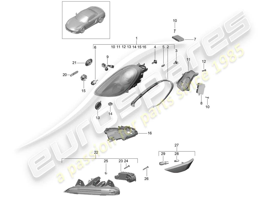 porsche 2015 (981 boxster) headlamp part diagram