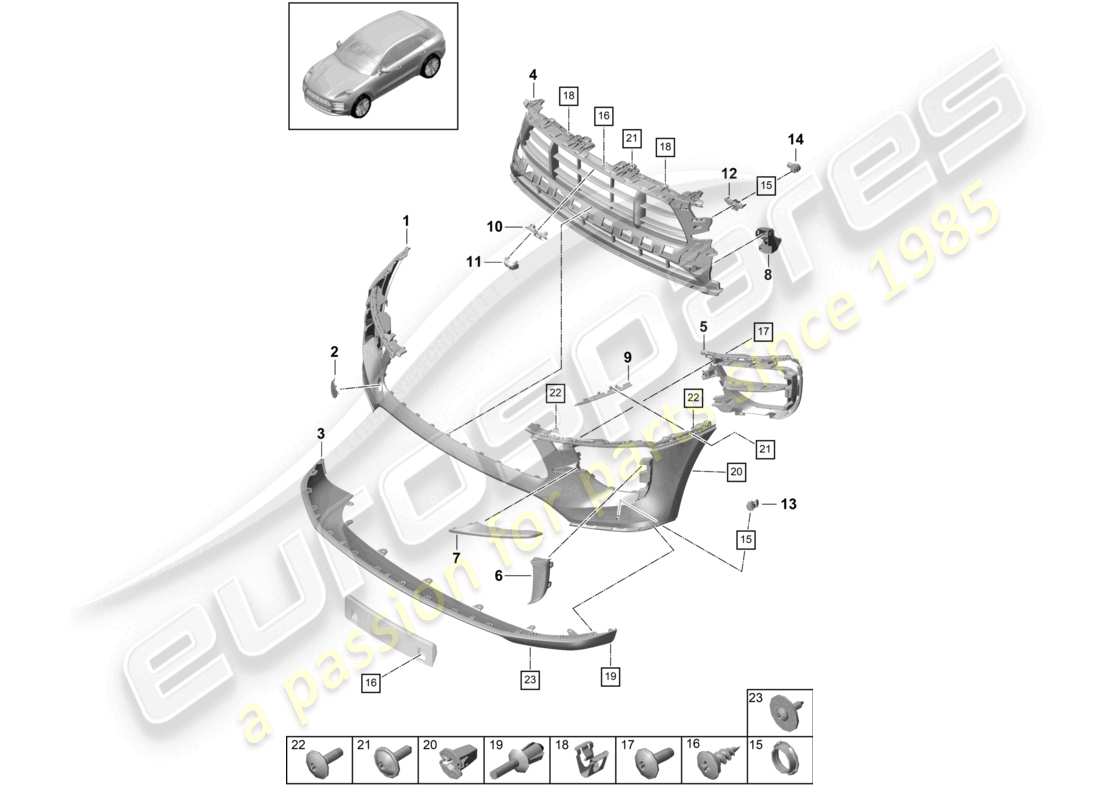 porsche 2020 (macan) bumper front sport design package turbo part diagram