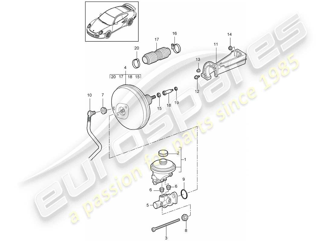porsche 911 t/gt2rs (2012) brake master cylinder part diagram