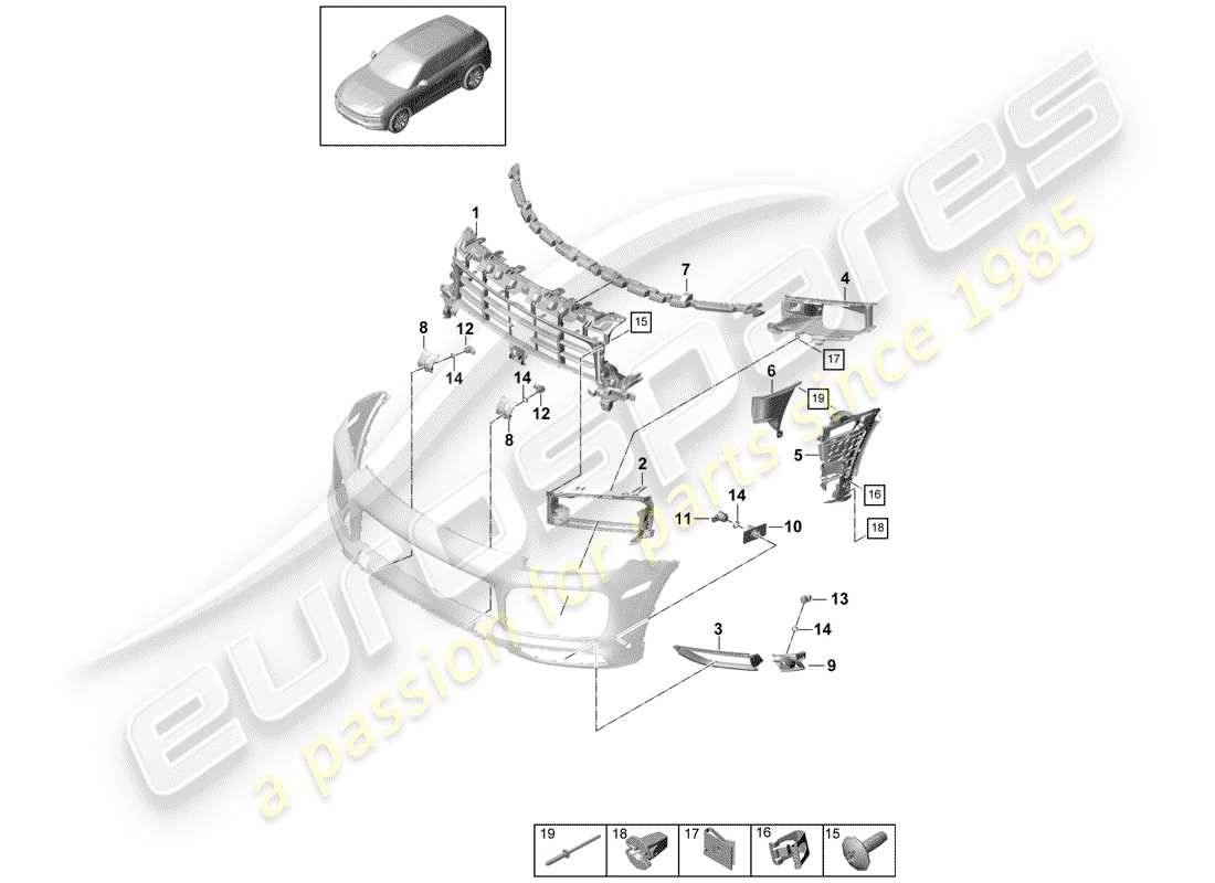 porsche cayenne e3 (2020) bumper parts diagram
