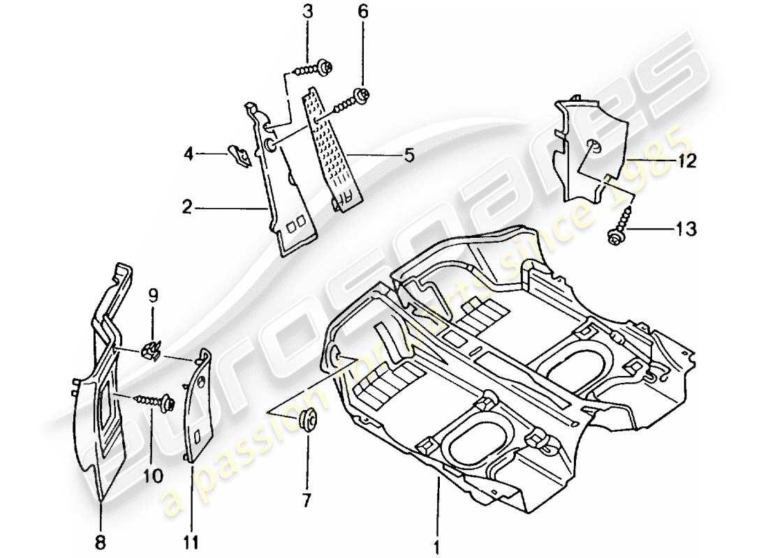 porsche 996 (2000) floor cover - trims parts diagram