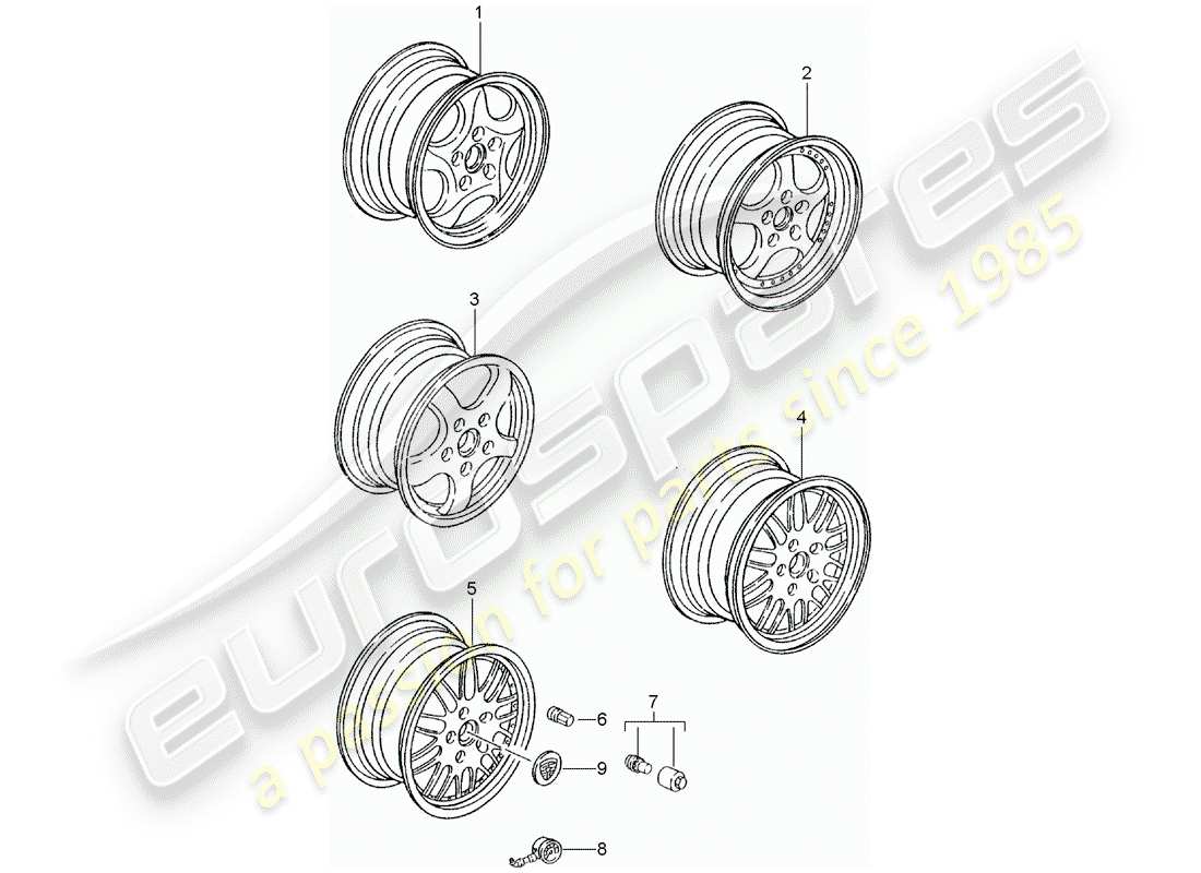porsche 1990 (tequipment) alloy wheel part diagram