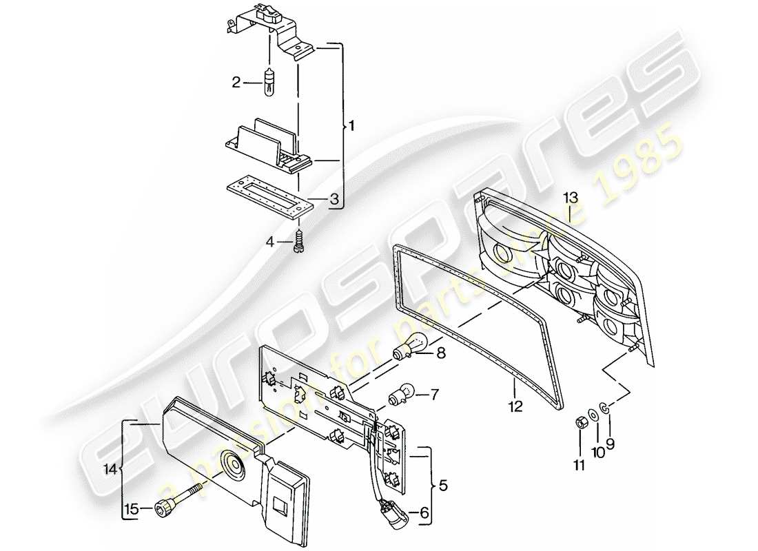 porsche 1982 (944) license plate light - rear light parts diagram
