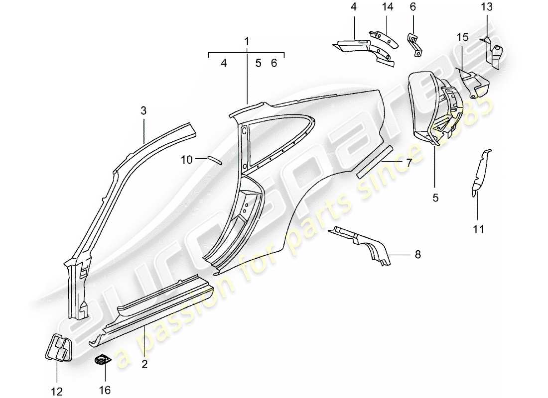 porsche 2001 (996 gt3) side panel part diagram