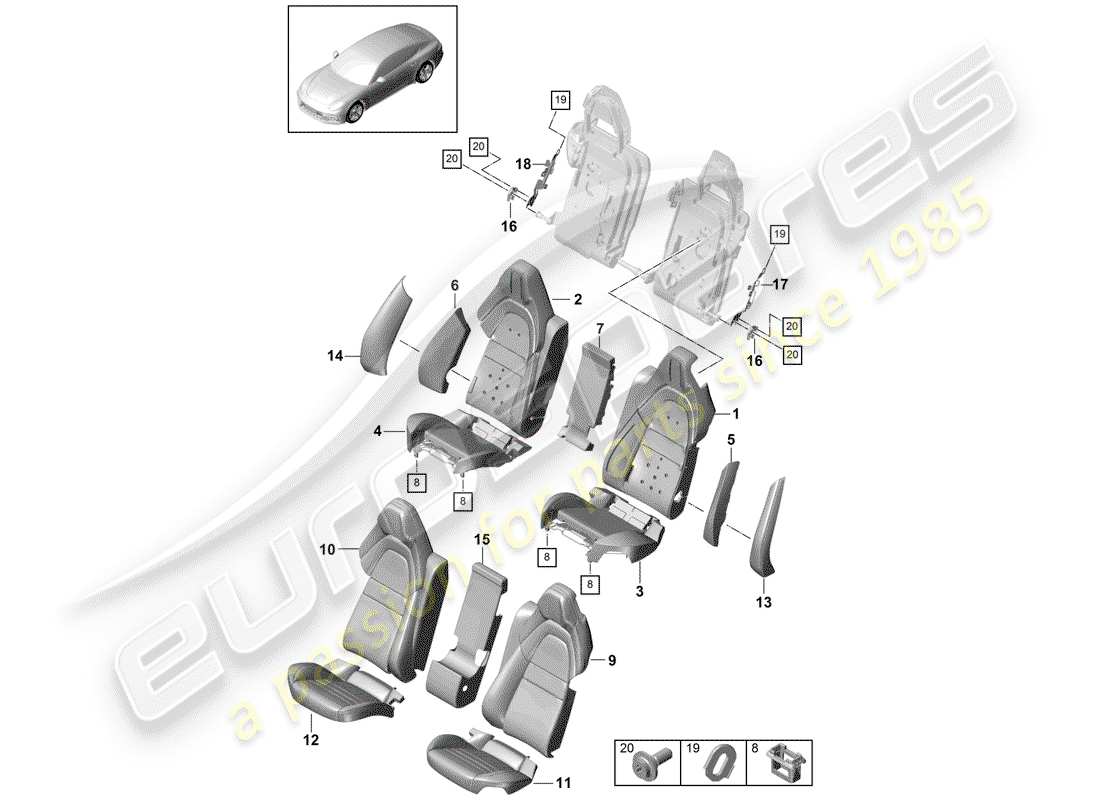 porsche 2019 (panamera 971-1) seat part diagram