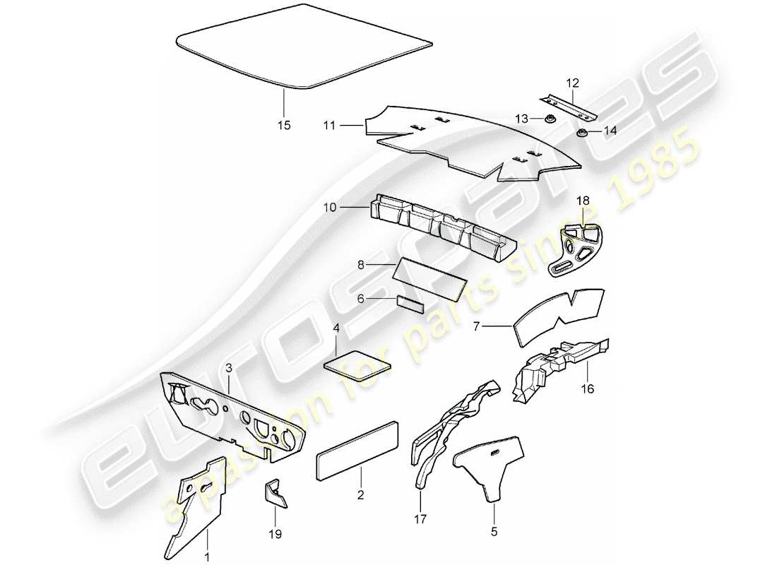 porsche 2001 (996) body shell - sound absorber part diagram