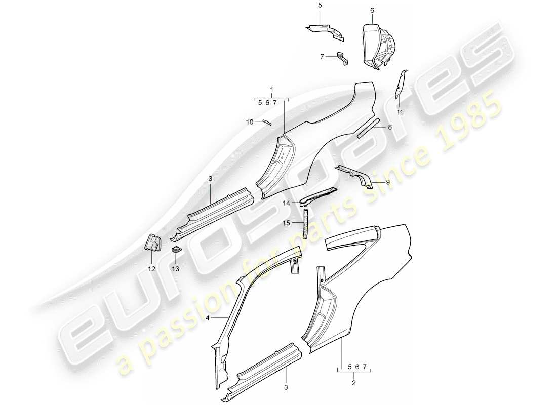 porsche 2001 (996) side panel part diagram