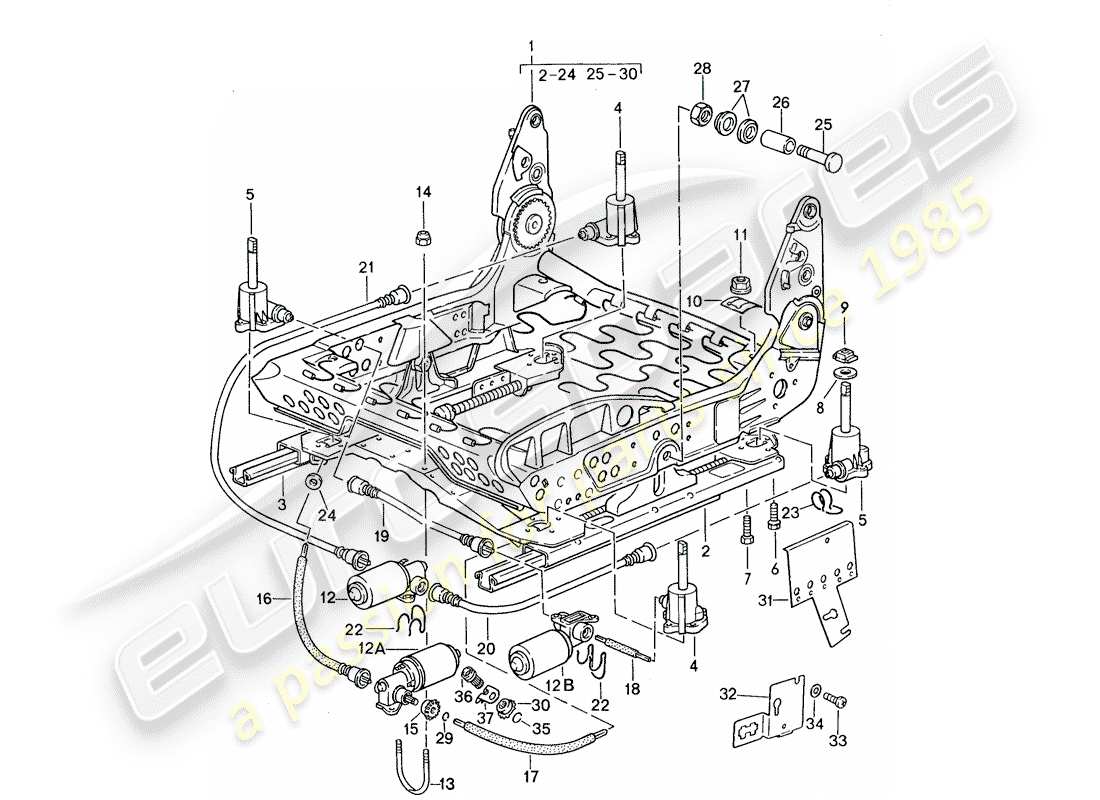 porsche 1987 (959) frame for seat - single parts parts diagram