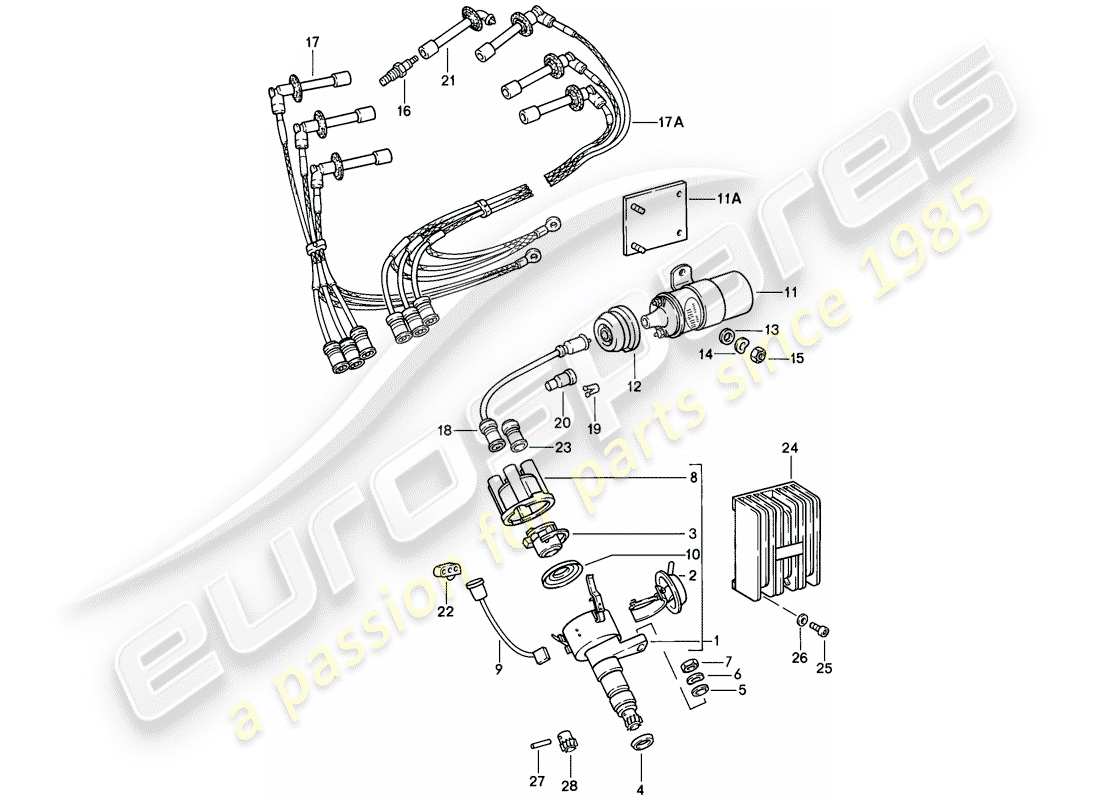 porsche 1986 (911) engine electrics 1 part diagram