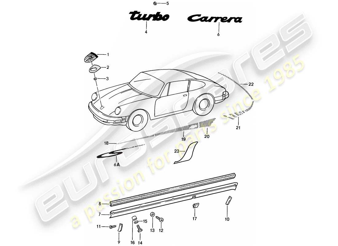porsche 1987 (911) decorative fittings part diagram