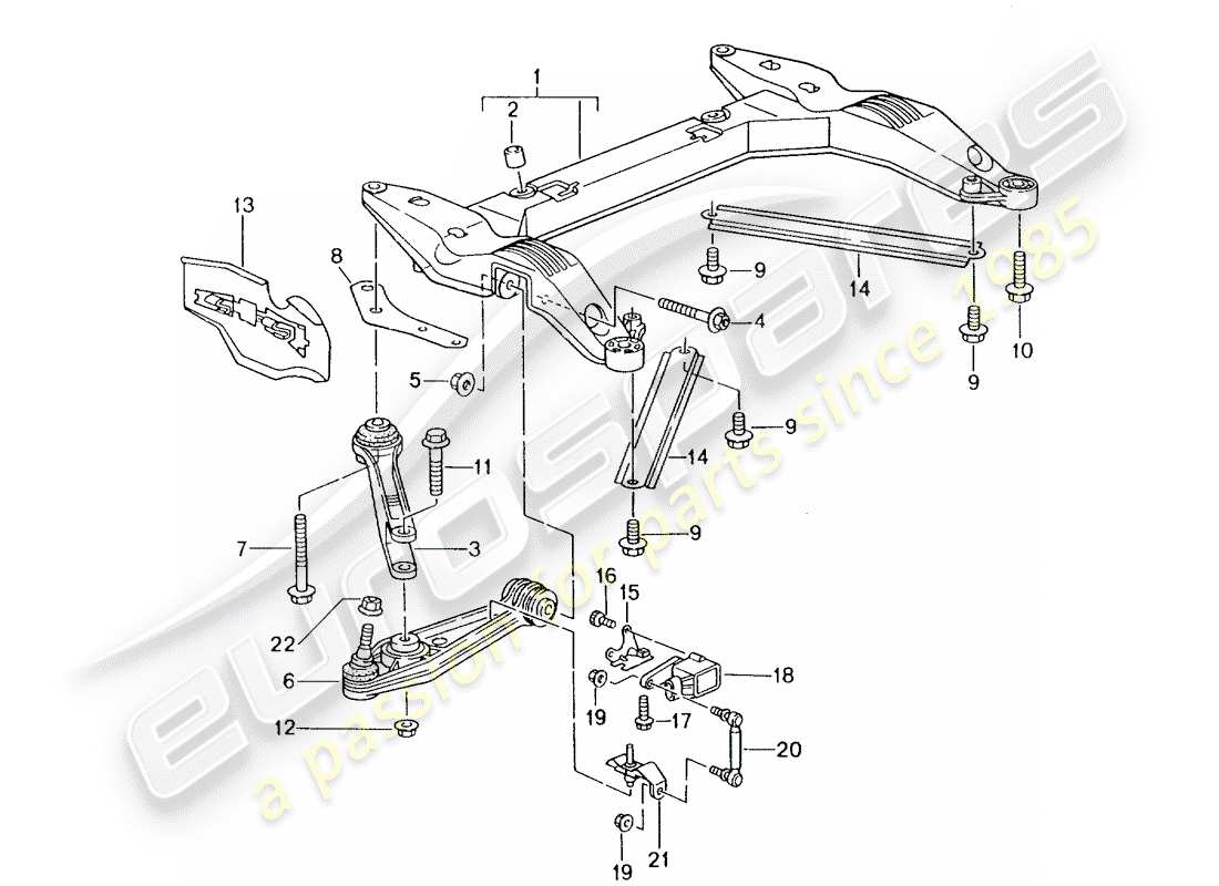 porsche 2001 (986 boxster) cross member - track control arm parts diagram