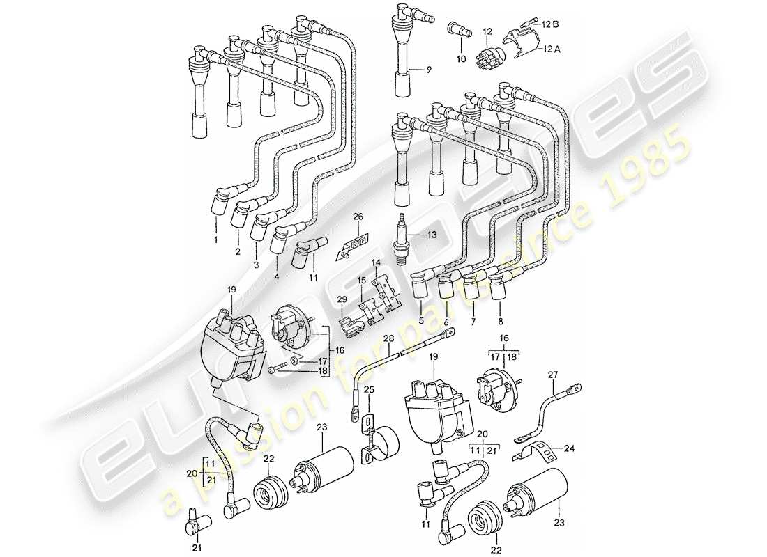 porsche 1988 (928) engine electrics part diagram