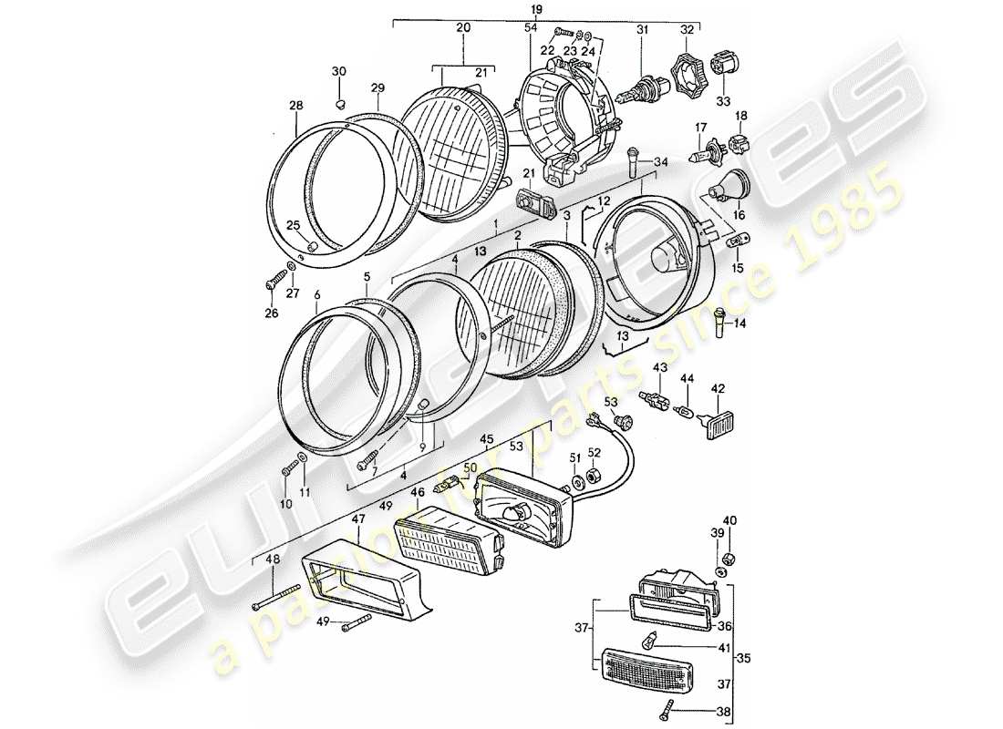 porsche 1988 (911) headlamp part diagram