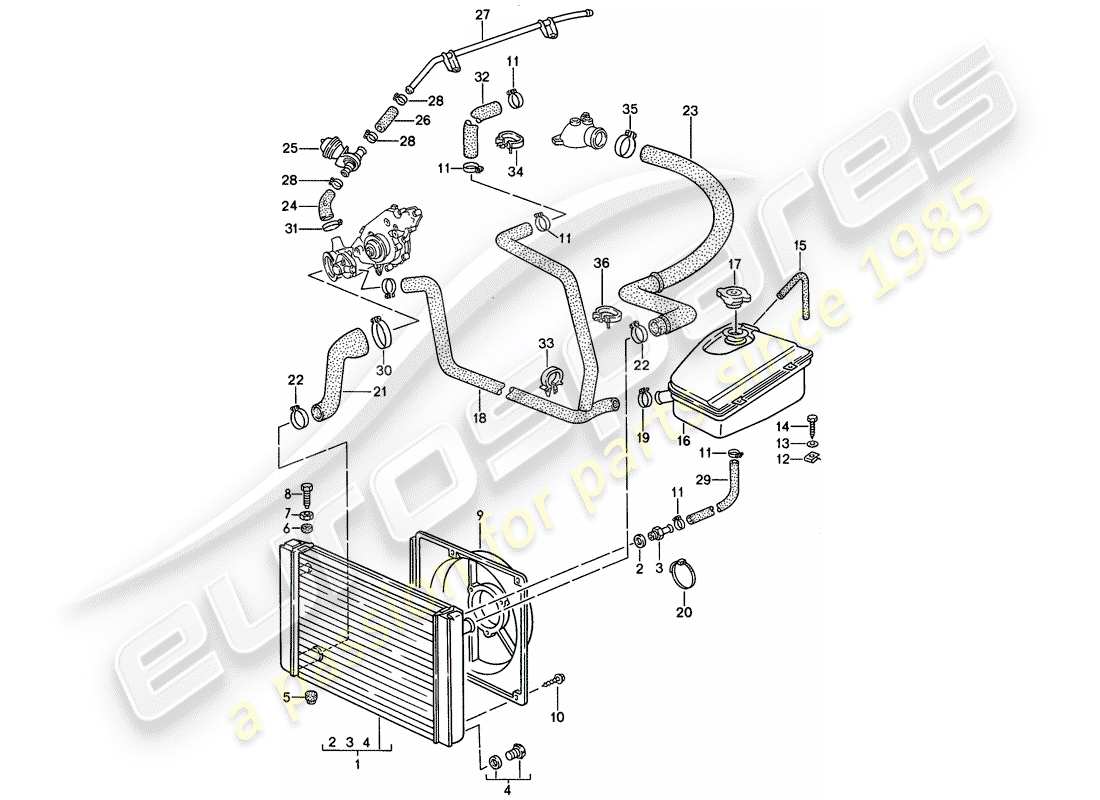 porsche 1994 (968) water cooling part diagram