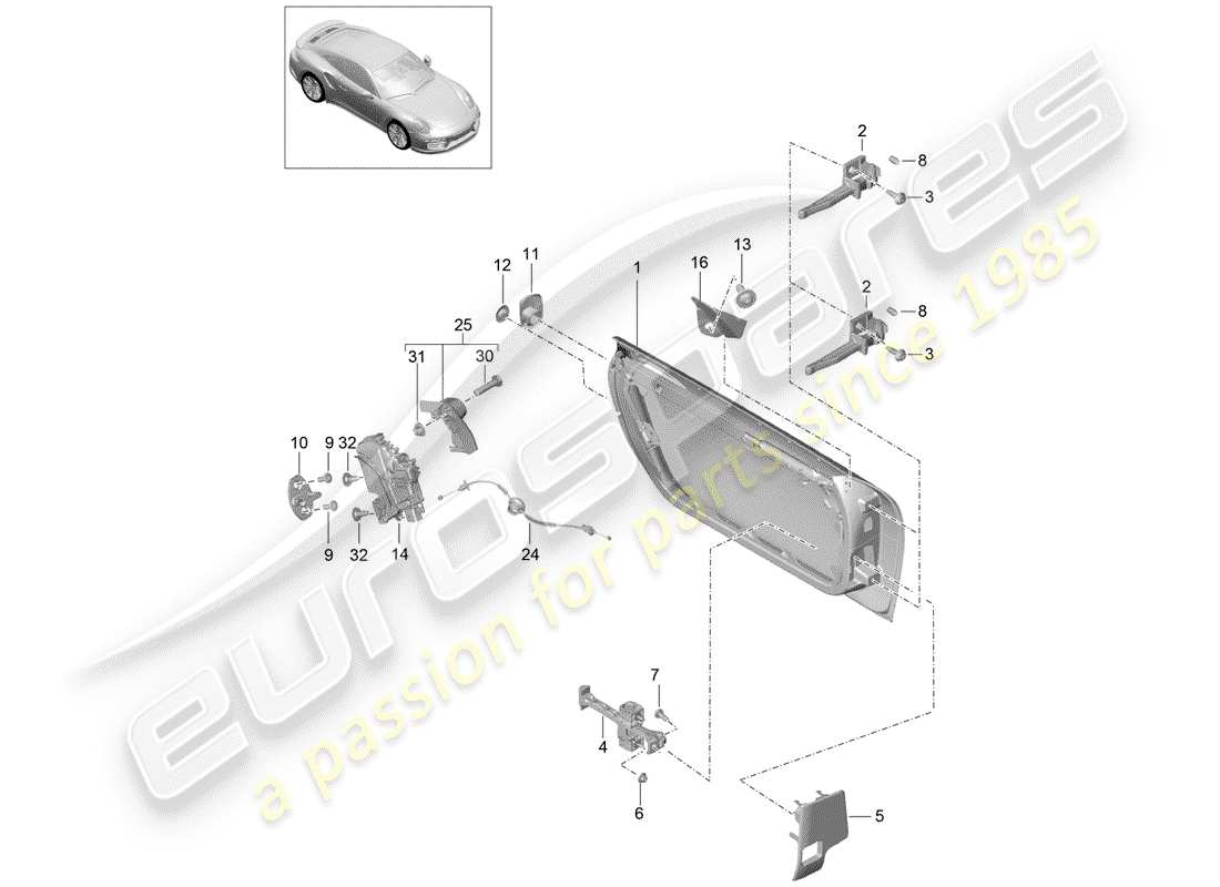 porsche 2015 (991-1 turbo) door shell part diagram