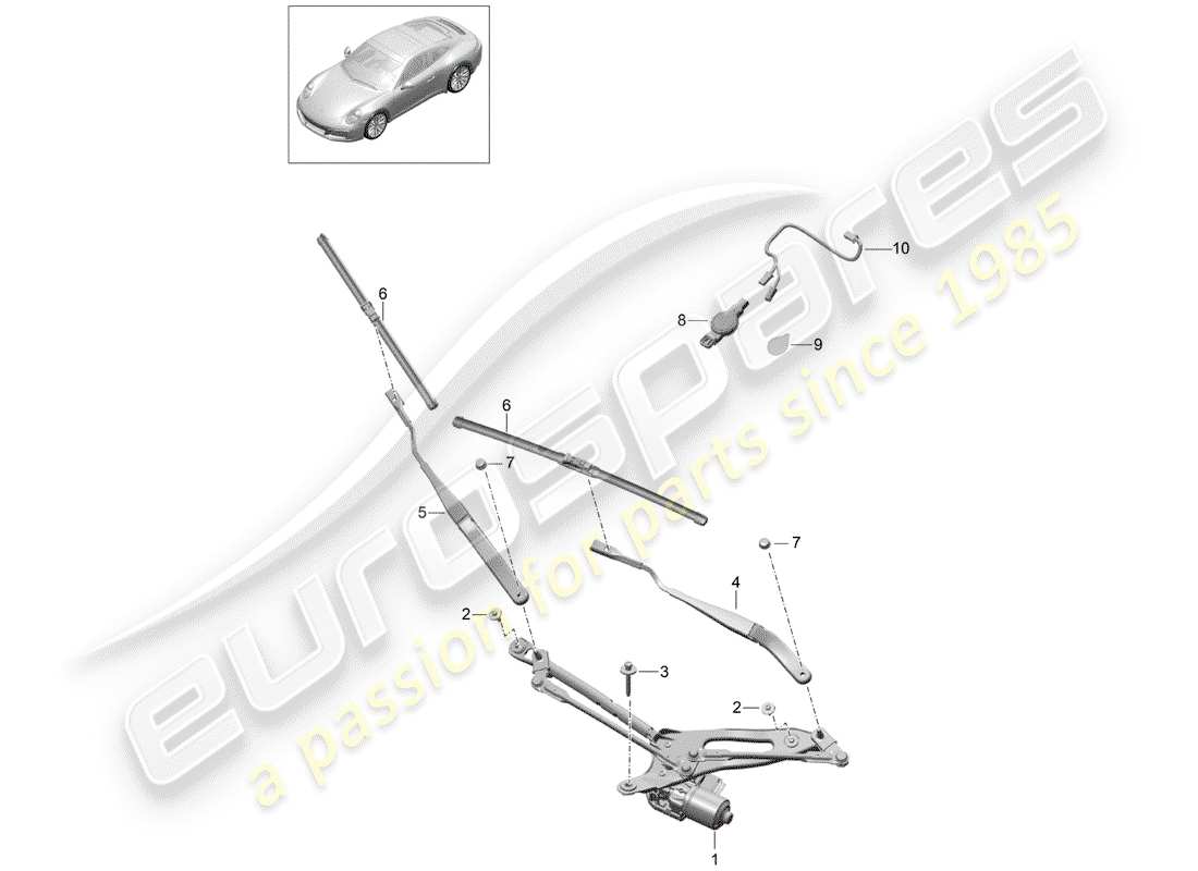 porsche 2017 (991-2) windshield wiper system compl. part diagram