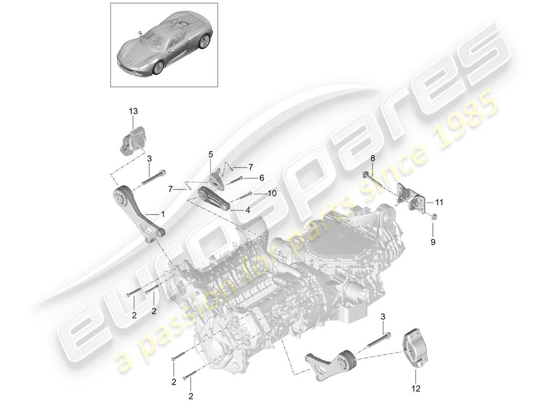 porsche 918 spyder (2015) engine suspension part diagram