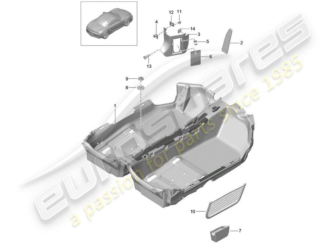 porsche boxster 981 (2012) floor cover part diagram