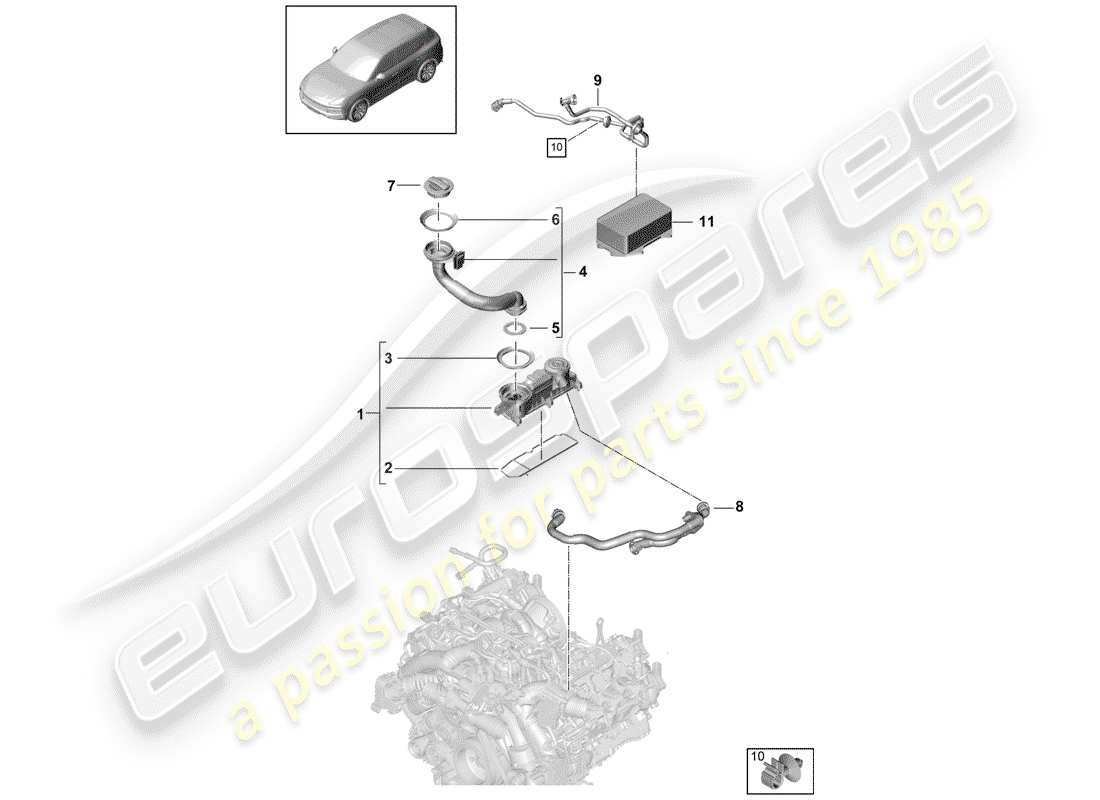 porsche 2018 (cayenne e3 9ya/9yb) ventilation for cylinder block part diagram