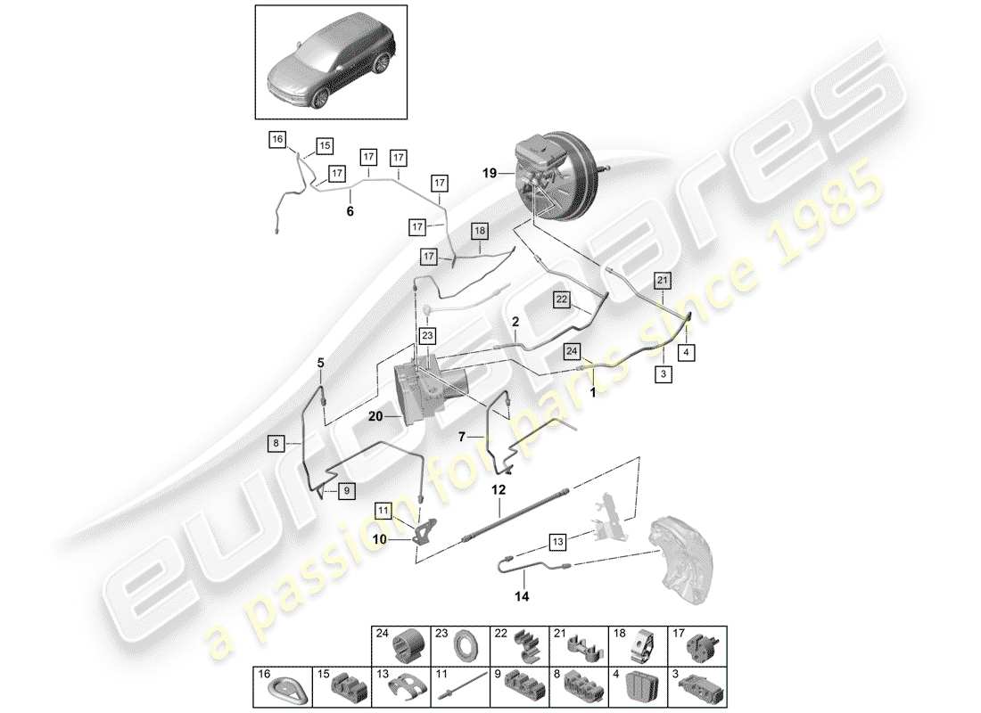 porsche cayenne e3 (2018) brake line parts diagram