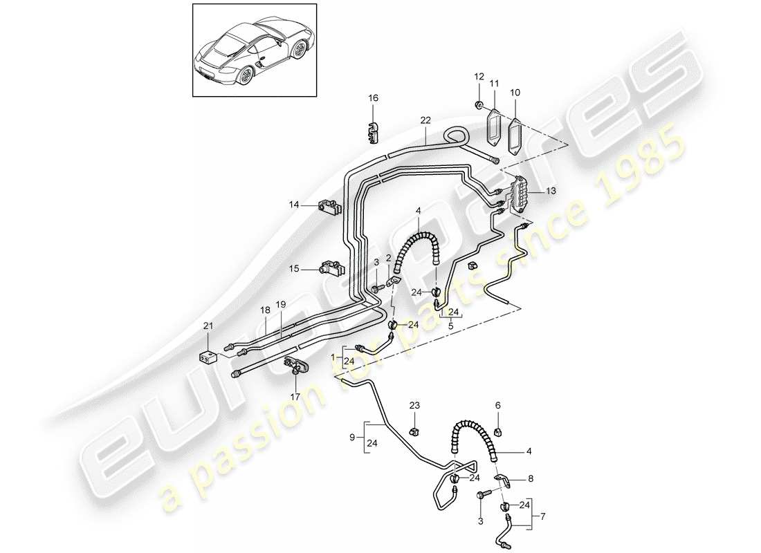 porsche 2009 (987 cayman) brake line part diagram
