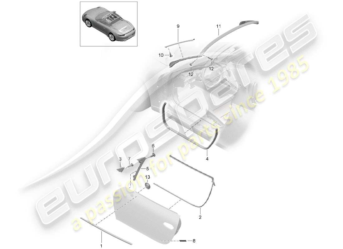 porsche 2013 (991-1) door seal part diagram