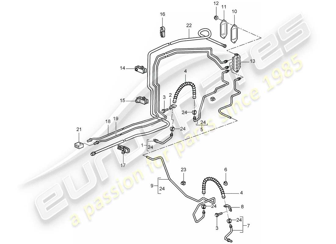 porsche 2007 (987 cayman) brake line part diagram