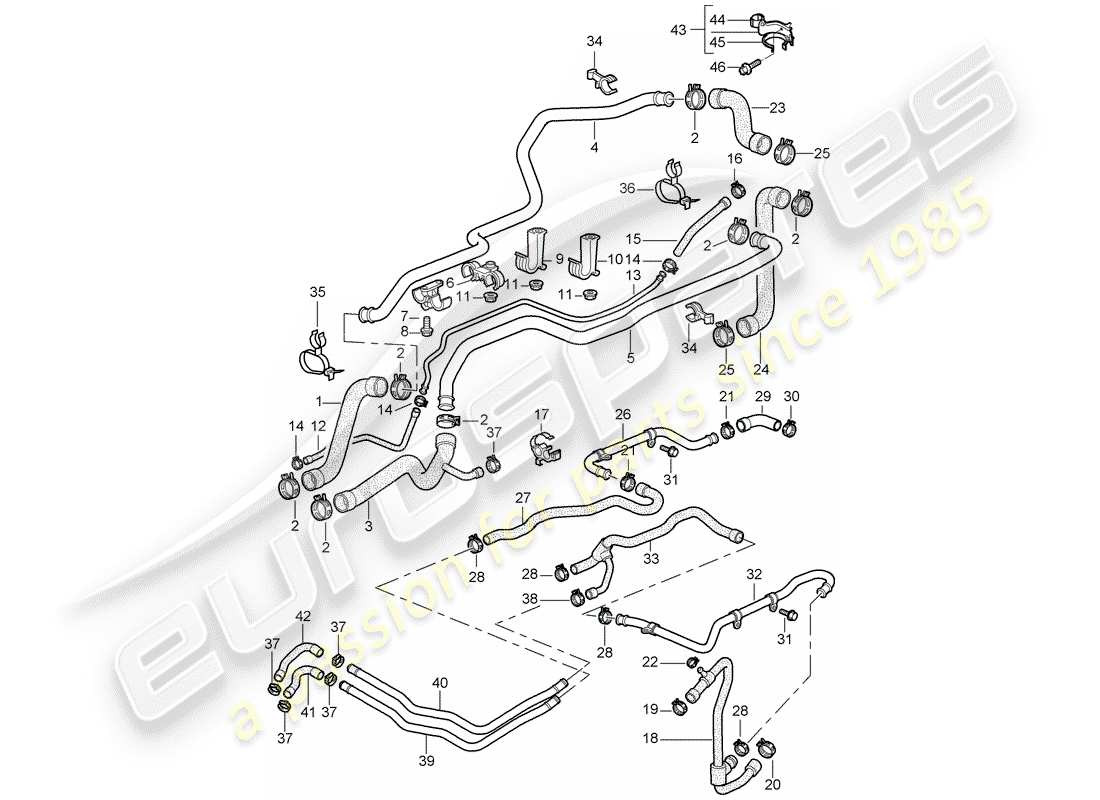 porsche 2002 (996) water cooling part diagram