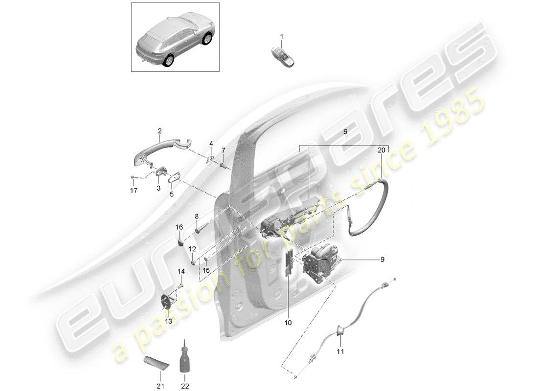 porsche macan (2018) door latches part diagram