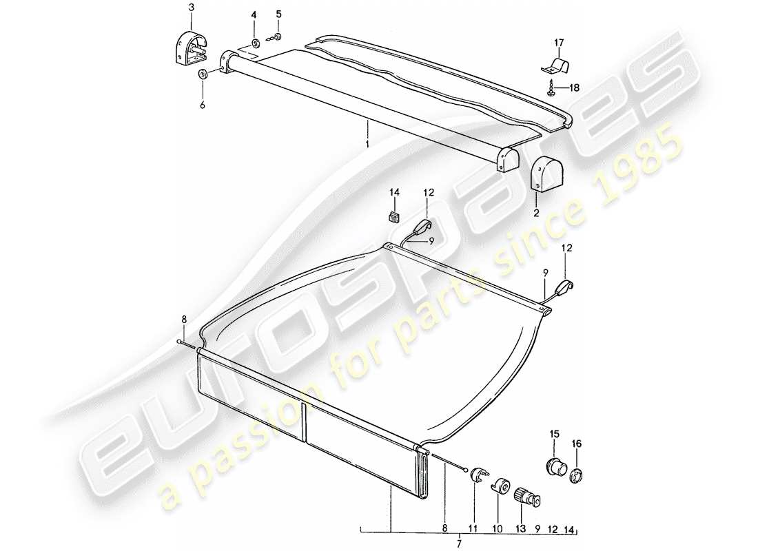porsche 1990 (944) luggage compartment cover part diagram
