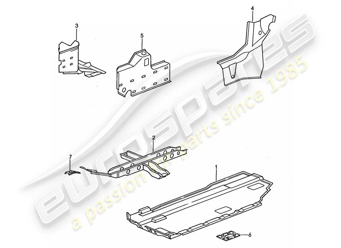 porsche 1991 (944) floor pan - reinforcement part diagram