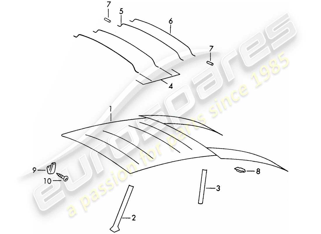 porsche 1967 (911/912) interior equipment - roof part diagram