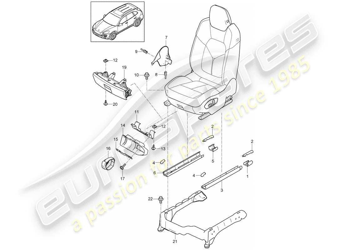 porsche 2015 (cayenne e2 92a) front seat part diagram