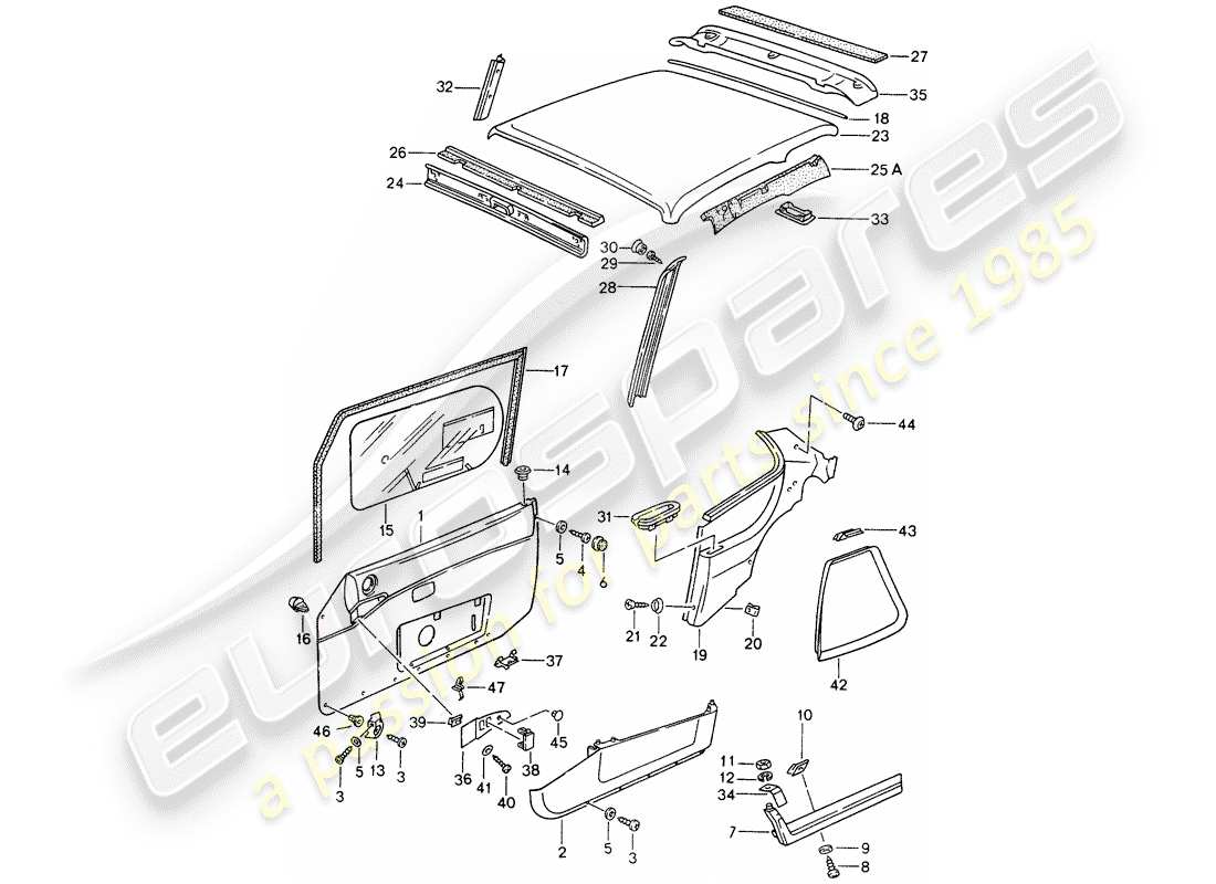 porsche 1992 (968) door panel - roof trim panel parts diagram