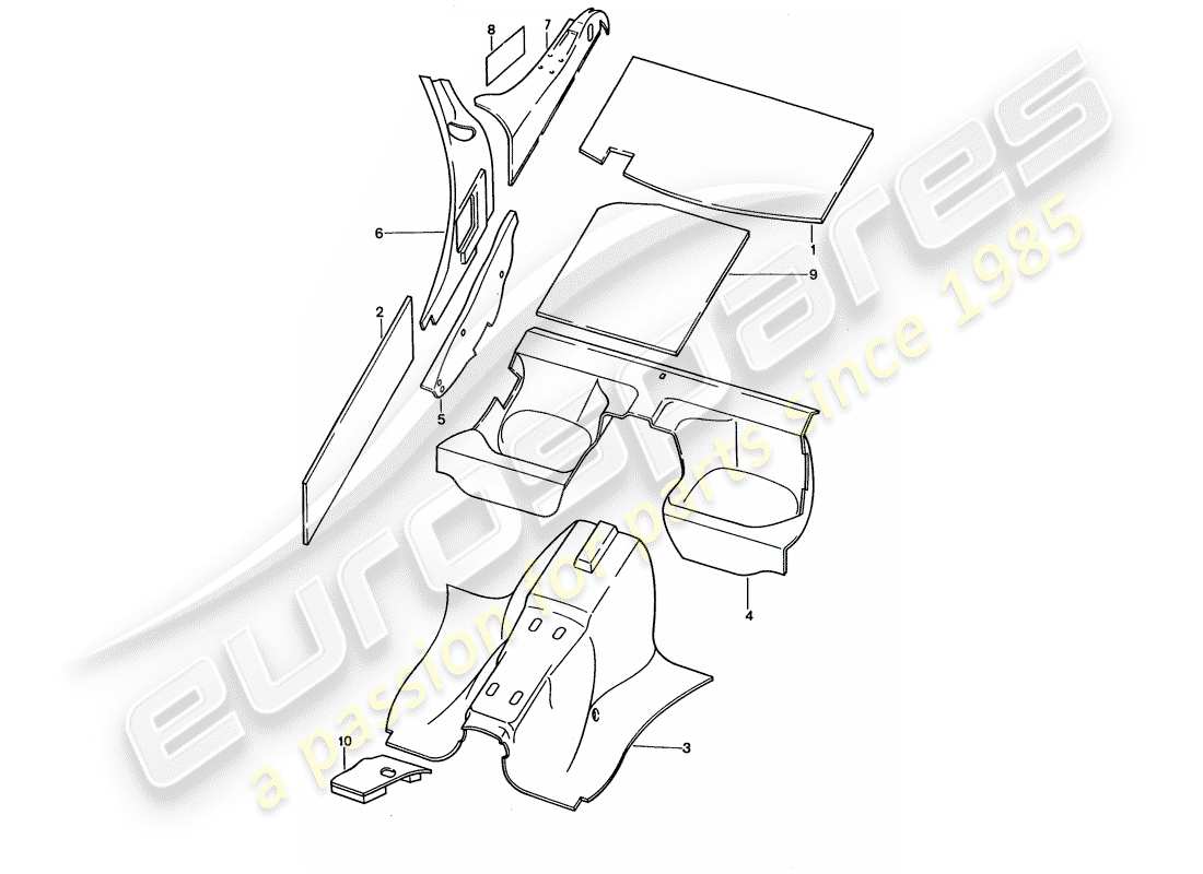 porsche 928 (1995) body shell - sound absorbers part diagram