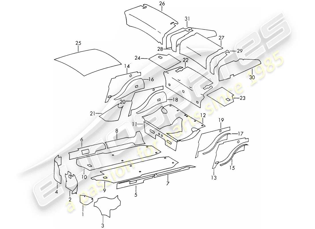 porsche 1967 (911/912) body shell - sound absorber part diagram