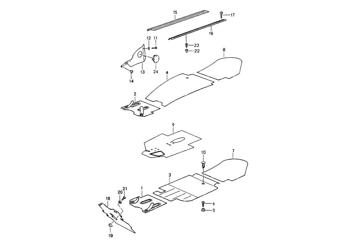 porsche 964 (1994) trims - footwell - detachable carpets part diagram