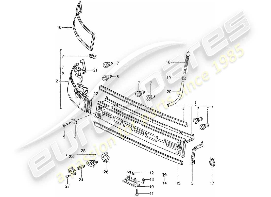 porsche 1990 (964) covering - combined lights part diagram