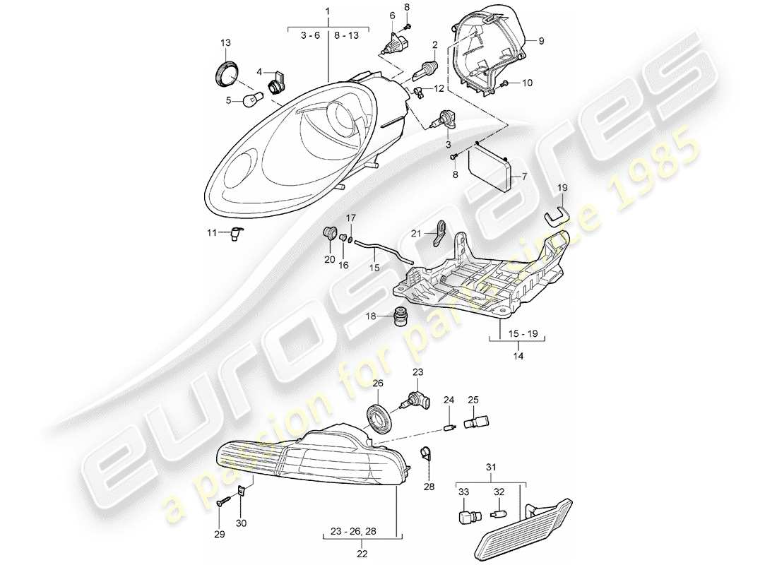 porsche 2008 (987 boxster) headlamp part diagram