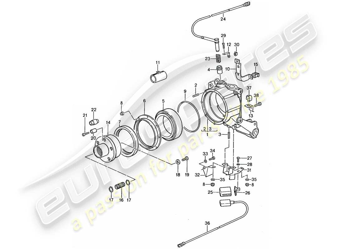 porsche 1988 (959) wheel carrier part diagram