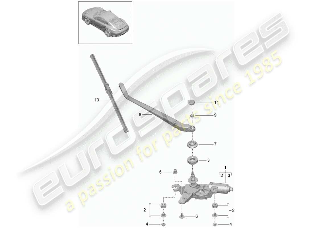 porsche 2015 (991-1 turbo) rear window wiper part diagram
