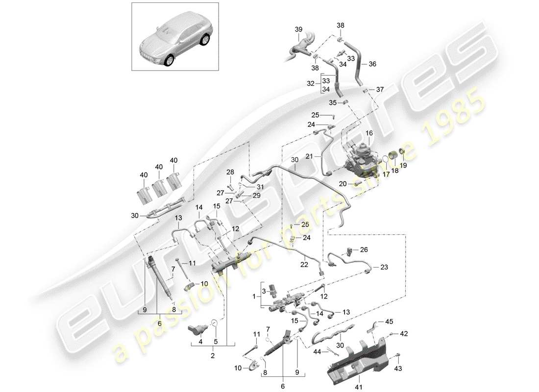 porsche macan (2018) fuel collection pipe part diagram