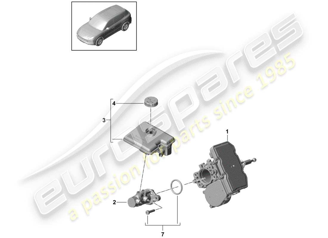 porsche 2019 (cayenne e3 9ya/9yb) tandem brake master cylinder part diagram