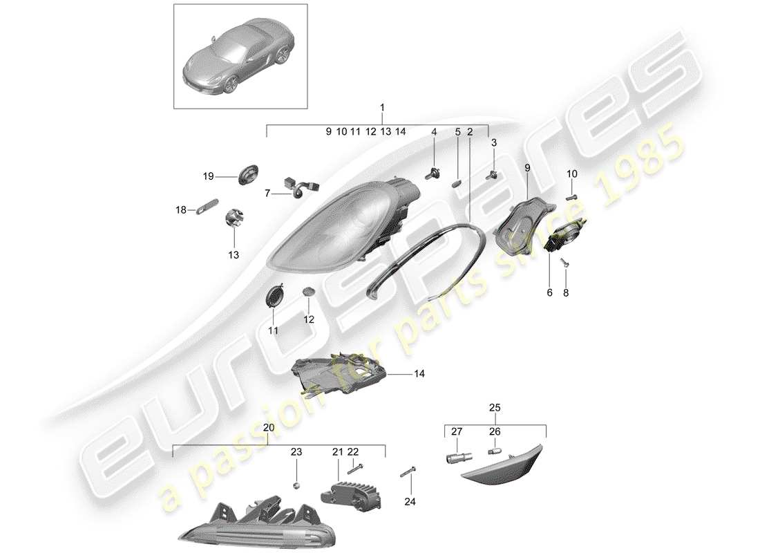 porsche 2012 (981 boxster) headlamp parts diagram
