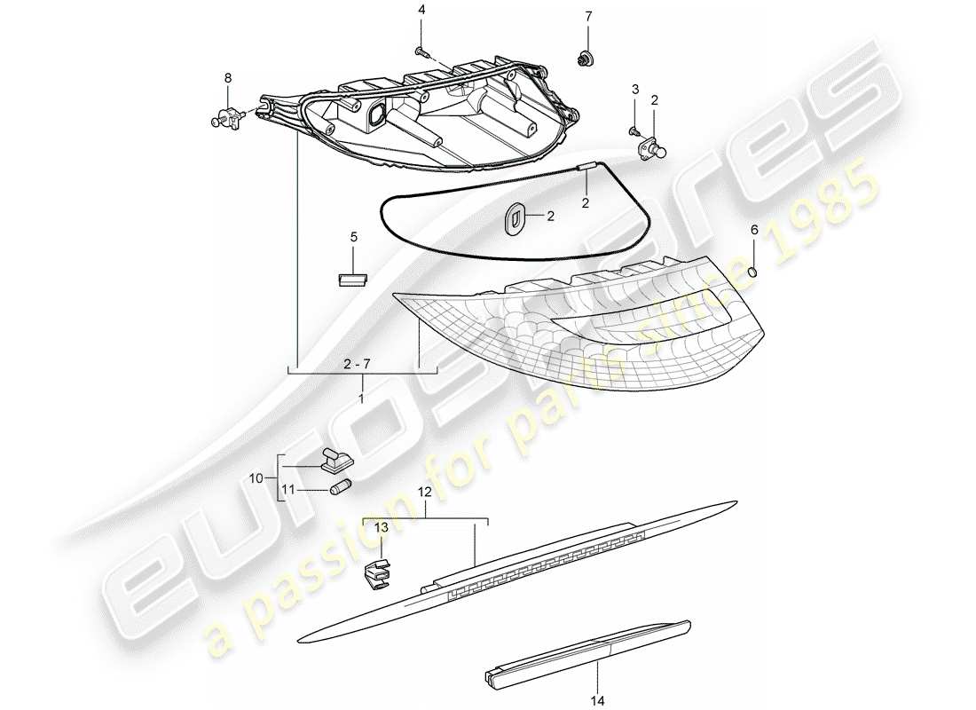 porsche 2010 (997-2 gt3) rear light part diagram