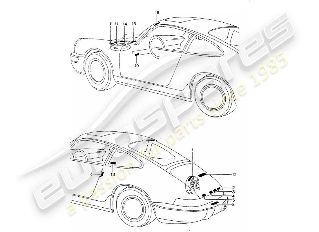 porsche 1989 (964) signs/notices parts diagram