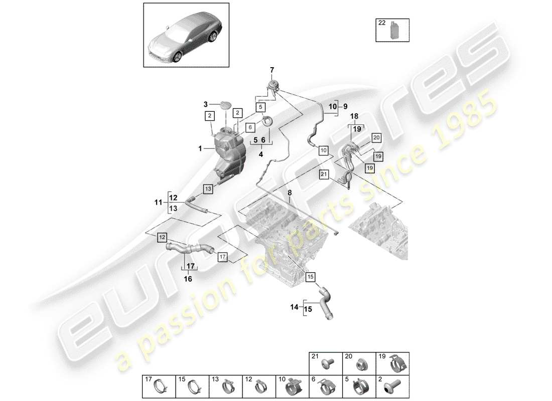 porsche panamera 971 (2017) water cooling part diagram