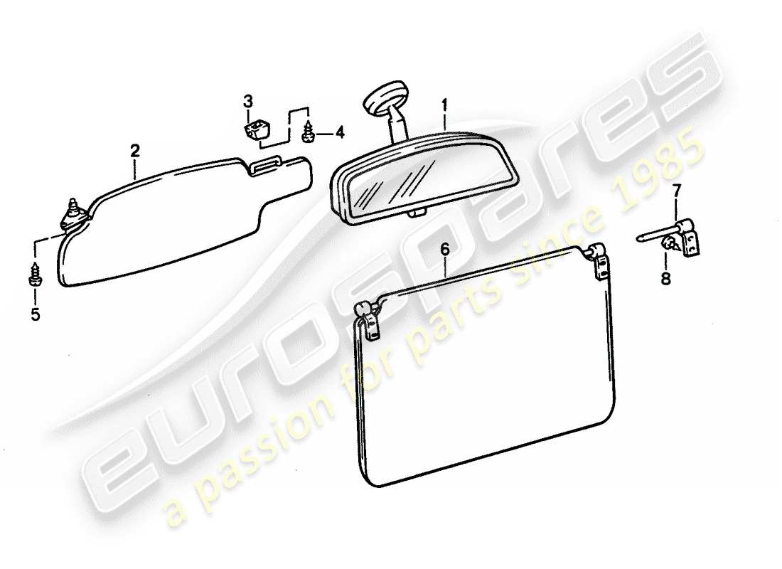 porsche 928 (1995) sun vizor - rear view mirror inner part diagram