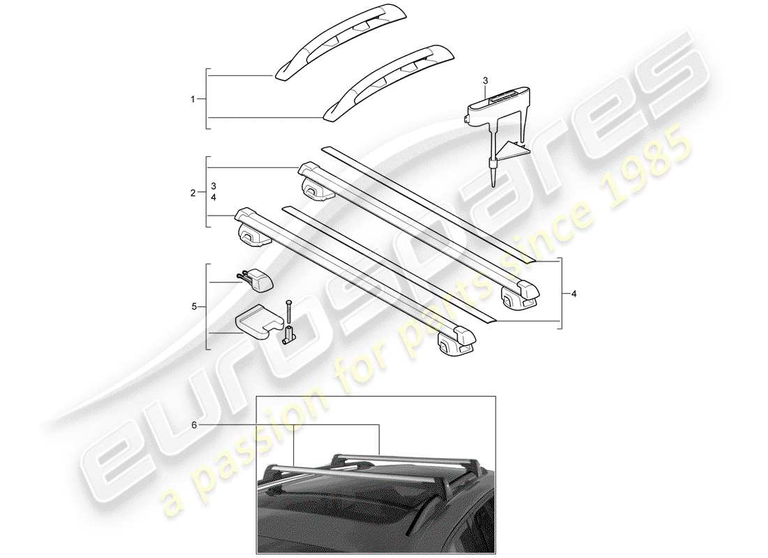 porsche 2006 (tequipment cayenne) roof rail part diagram