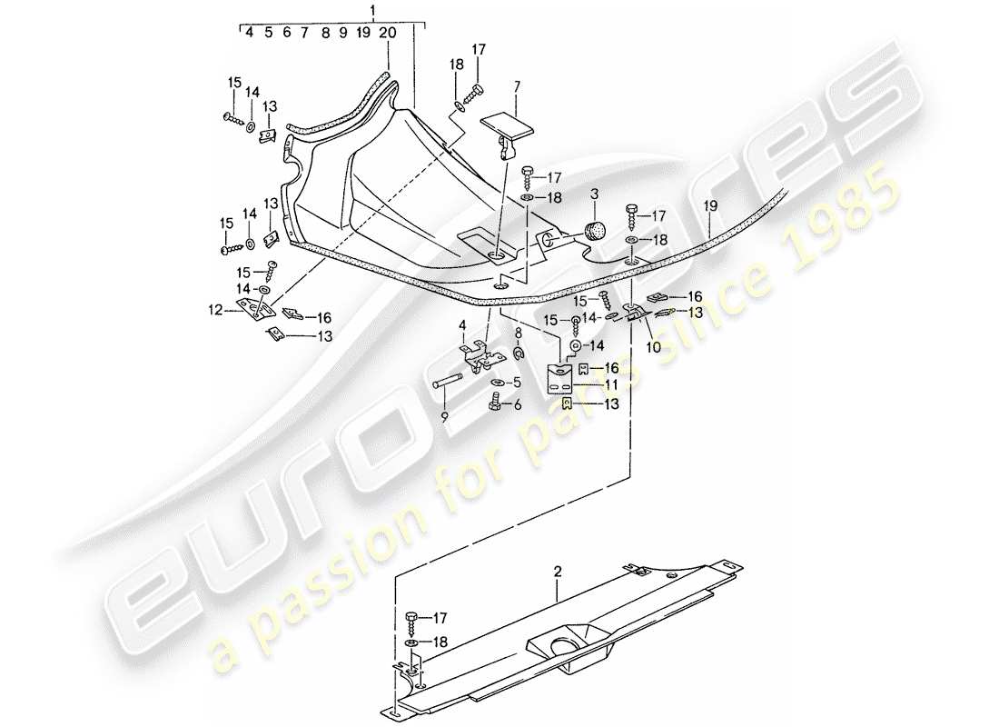 porsche 1988 (959) cover for engine compartment parts diagram
